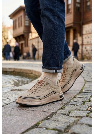 Pepita E146 Rahat Hafif Keten Özel Tasarım Spor Sneaker Erkek Ayakkabı Camel