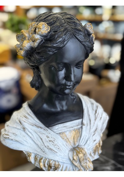 Dekoratif Beyaz Gold Detaylı Ophelia Heykel Biblo Obje-5043