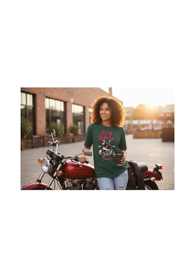 Urbantrendstore Unisex Motosiklet Baskılı Oversize Fit Rahat Geniş Salaş T-shirt Günlük Tişört Zümrüt Yeşili