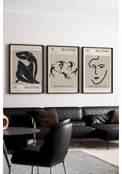 Huhuli Ahşap Siyah Çerçeveli 3 Lü Modern Tablo Huhu255