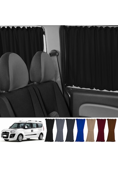 Pandami Fiat Doblo Iı Uzun Şase 2010-2023 Uyumlu Siyah Raylı Oto Perde Takımı