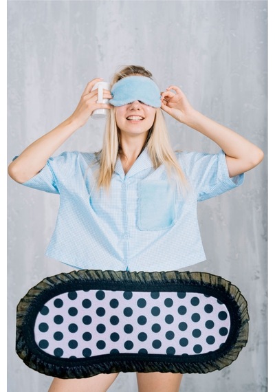 Pazarız Uyku Göz Bandı Maskesi Işık Önleyici Gözlük Maske Bant Eye Mask Pembe Puantiyeli