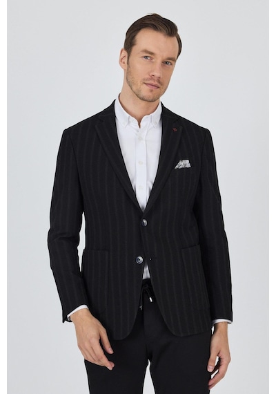 İmza Siyah Mono Yaka Gofreli Esnek 6 Drop Slim Fit Casual Ceket 1002250126 Siyah