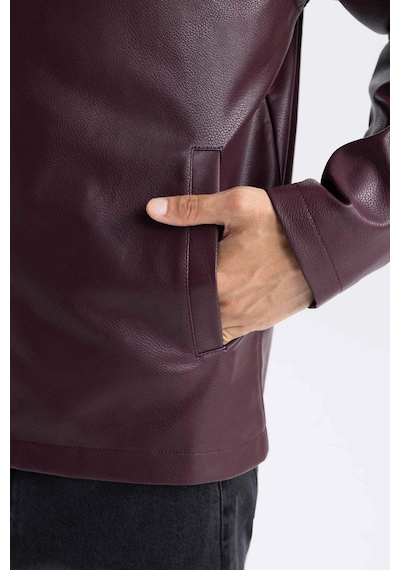 DeFacto Su İtici Slim Fit Dar Kesim Dik Yaka Fermuarlı Suni Deri Mont D8525AX25SPBR34