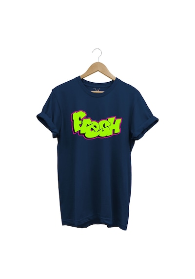 Fresh Graffiti Neon Yazı Baskılı %100 Pamuk Unisex Regular Fit T-shirt Lacivert