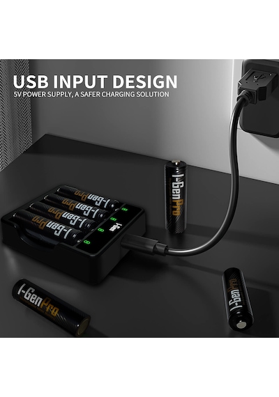 I-Gen G411 4'lü Pil Şarj Aleti + 4 Adet AAA Pro 1100 mAh Şarjlı İnce Kalem Pilli Set