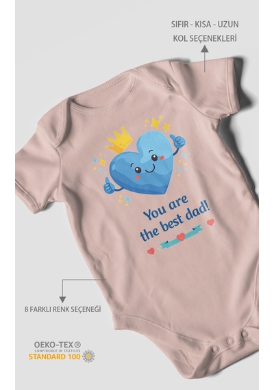 Morivokids You Are The Best Dad Kısa Kollu Bebek Body %100 Pamuk Pastel Pembe