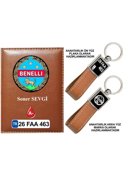Plakanıza Özel Benelli Logolu Taba Ruhsat Kabı Ve Anahtarlık