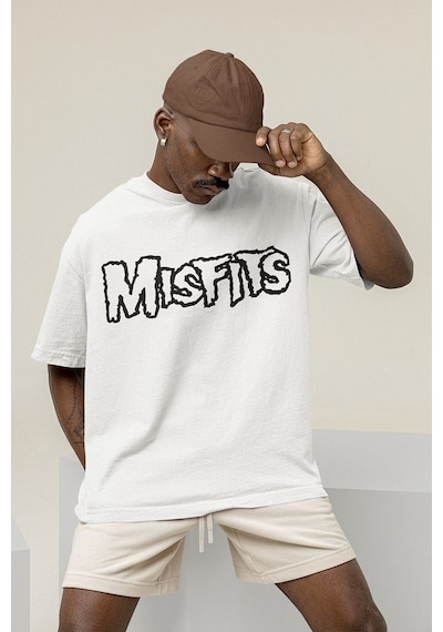 Misfits Müzik Grubu Baskılı Unisex Oversize Rock Metal Tişört Beyaz
