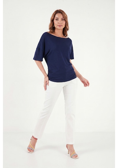 Lela Standart Fit Drape Detaylı Yarasa Kol T Shirt Bayan T Shirt 5866962 Lacivert