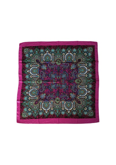 Tikitonki Etnik Çiçek Desenli Eflatun Rengi Saten Eşarp - 90x90 Çok Renkli Çok Renkli