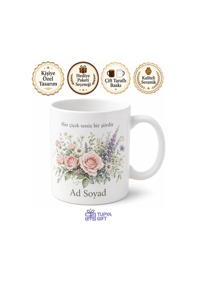 İngiliz Bahçesi Temalı Baskılı Kupa Bardak Porselen Hediye Mug Beyaz / Çok Renkli
