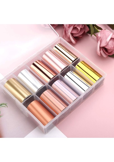 10lu Tırnak Süsleme Folyosu Parlak Gold Bronz Silver Nail Art Transfer Folyo Wnf-08b