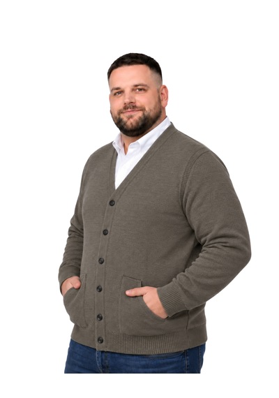 Battalmoda Erkek Büyük Beden Koyu Vizon Cepli Düğmeli Triko Hırka 3xl-4xl-5xl-6xl Vizon - Kahverengi