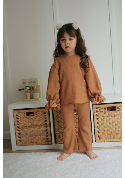 Miniko Kids Kız Çocuk Kol Modelli İkili Takım Kahverengi Miniko Kids Kız Çocuk Kol Modelli İkili Takım Kahverengi
