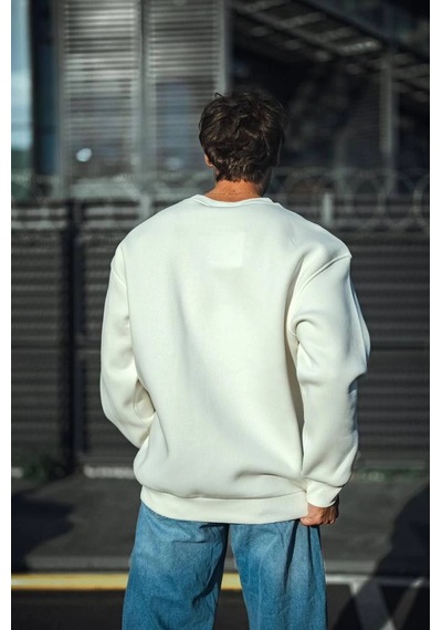 Barlashive Erkek Bisiklet Yaka 3 İplik Pamuklu Basic Sweatshirt - Beyaz Çok Renkli