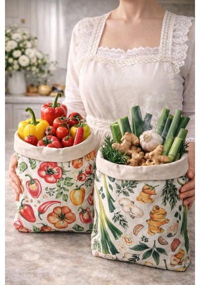 Premium Sebze Desenli Balmumu Gıda Saklama Torbası 2 Li Set 30x30 Cm Çok Renkli