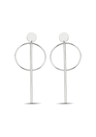 Argentum Concept - Halkalı Çubuklu Gümüş Tasarım Küpe - K093601