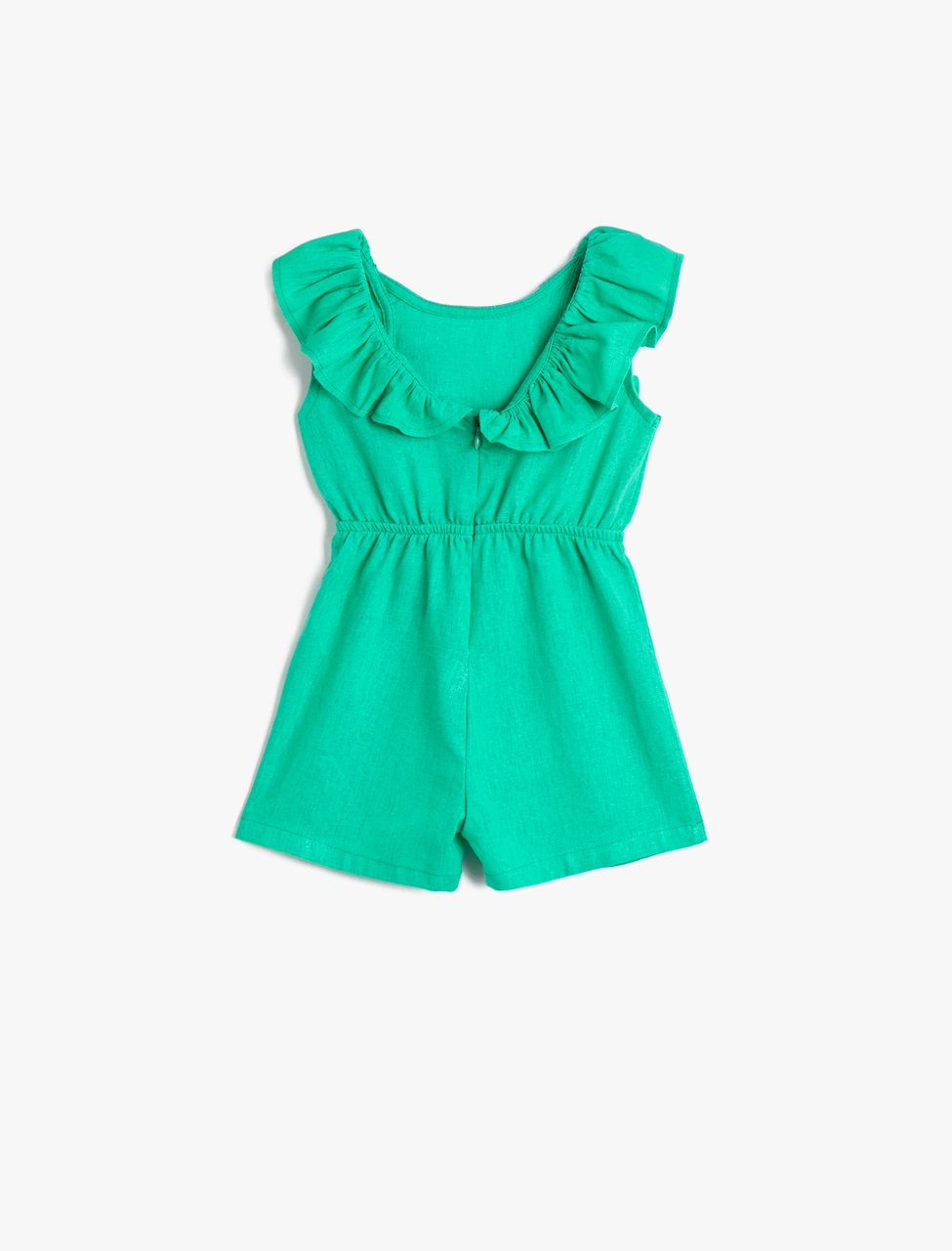 Koton Keten Mini Tulum Kolsuz Fırfırlı Yuvarlak Yaka Yeşil 3smg40063aw Yeşil