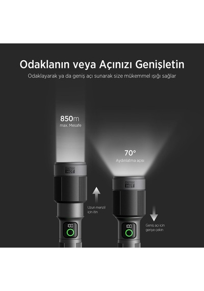 Flashlight Bx5101fl 60w Led, Max. 2300 Lümen Parlaklık Ve 850 Metreye Kadar Uzun Menzilli, Şarj Edilebilir, Led Güç