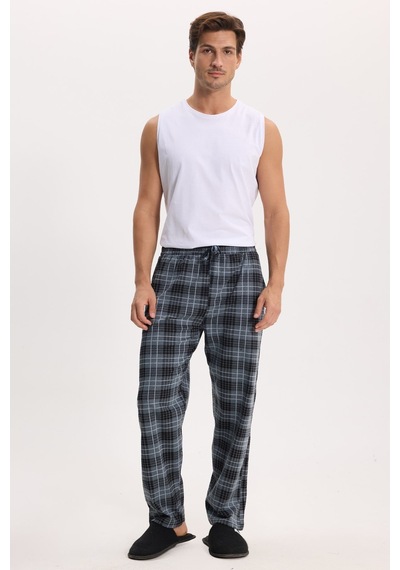 Tudors Erkek Standart Fit Normal Kesim Pamuklu Kareli Beli Bağcıklı Cepli Gri Pijama Altı-51260
