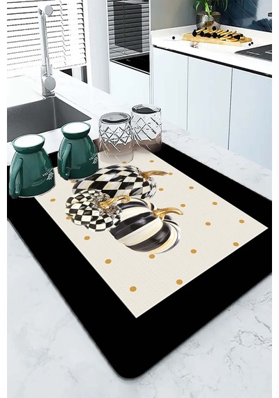 Krem Bal Kabağı Temalı Microfiber Bulaşık Kurutma Matı Mm020