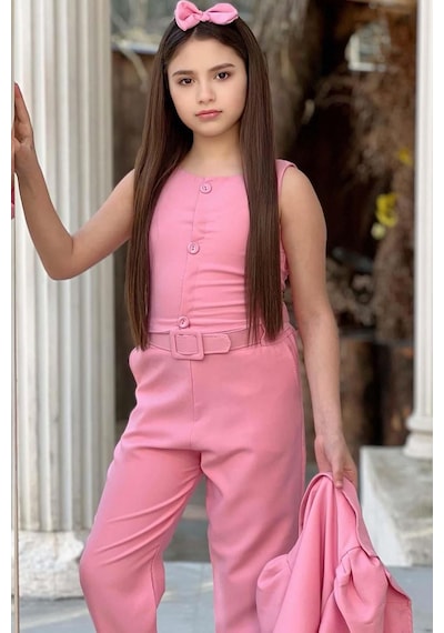 Riccotarz Kız Çocuk Kolsuz Penye Gömlek Cep Detaylı Blazer Ceket Kemerli Pantolon Pembe Alt Üst Takım Pembe Riccotarz Kız Çocuk Kolsuz Penye Gömlek Cep Detaylı Blazer Ceket Kemerli Pantolon Pembe Alt Üst Takım Pembe