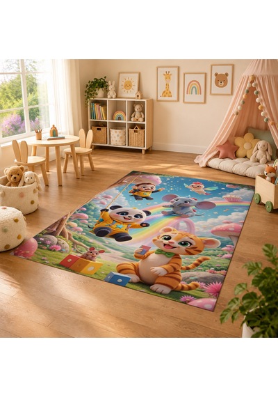 Kartela Halı Neşeli Arkadaşlar Kaymaz Taban Çocuk Oyun Halısı - 160 X 240 Cm Çok Renkli