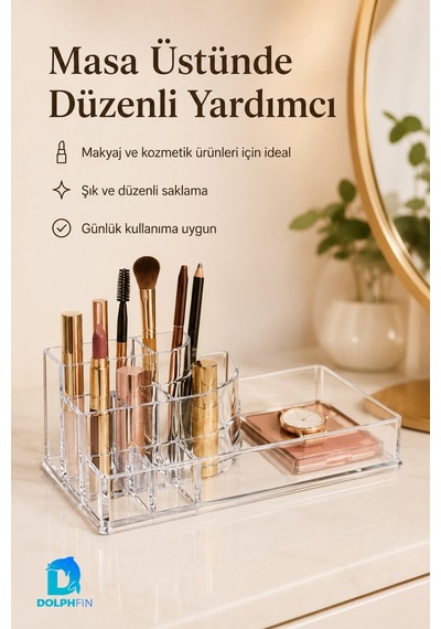 Podyum Kozmetik Organizer Şeffaf Akrilik Makyaj Takı Ruj Oje Pamuk Düzenleyici