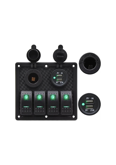 Bfy Switch Panel 4'Lü Usb +Çakmaklık Yeşil