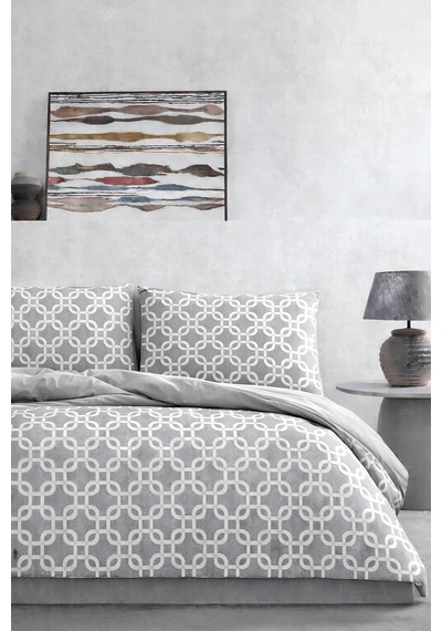Gri Geometrik Desenli Çift Kişilik Nevresim Takımı Modern Seri Çok Renkli