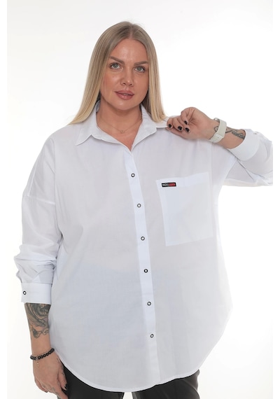 Lady Majestic Büyük Beden Klasik Kadın Gömlek Beyaz