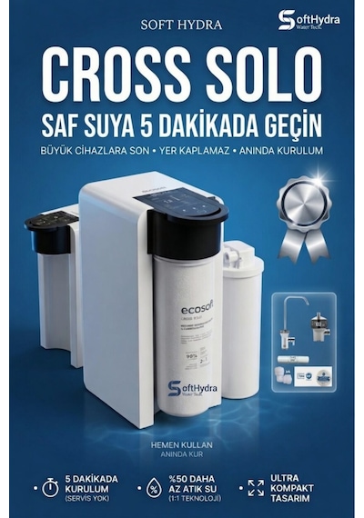 Cross Solo Akıllı Tanksız Su Arıtma Cihazı - 1:1 Atık Su Tasarrufu & 500 Gpd Doğrudan Akış