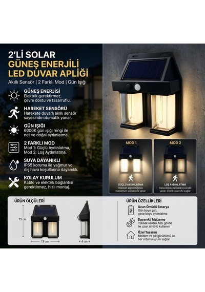 2& 39 Li Solar Güneş Enerjili Led Duvar Apliği, Hareket Sensörlü, Şarjlı, Kablosuz Dış Mekân Bahçe Ve Kapı L