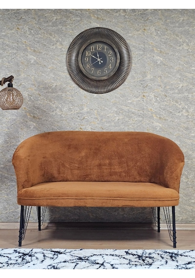 Zafir İkili Teddy Siyah Boyalı Telli Ayak Çay Seti Koltuk İkili Berjer , Balkon, Salon, Ofis Kiremit
