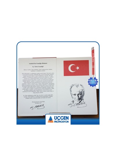 Atatürklü Kişiye Özel Gençliğe Hitabe Baskılı Kalem Beyaz - Kırmızı