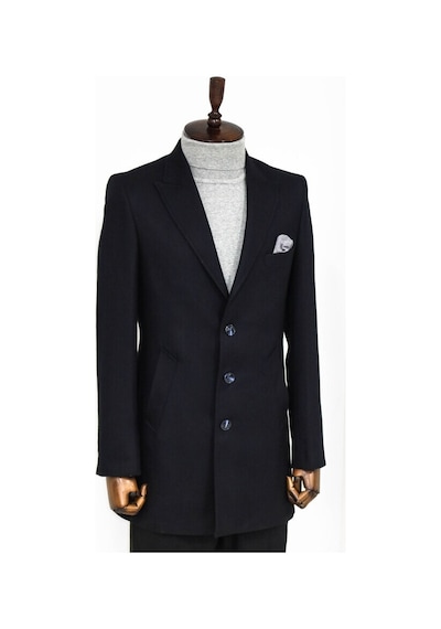 Wessi Kaşe Slim Fit Geniş Yaka Gri Erkek Kaban 001