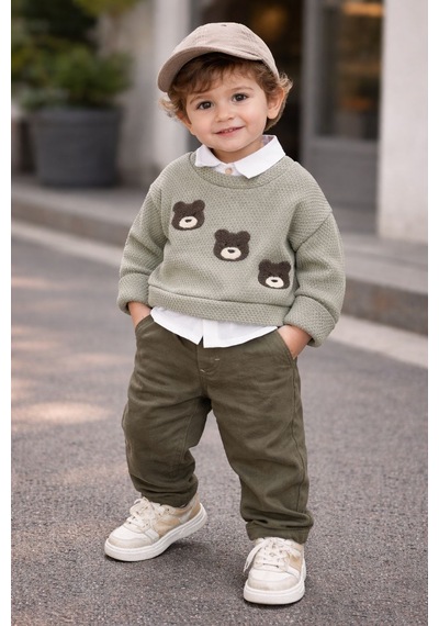 Jolly Pop Örgü Sweatli 3 Lü Erkek Takım 9-24 Aylık -447749715 - Yeşil Yeşil