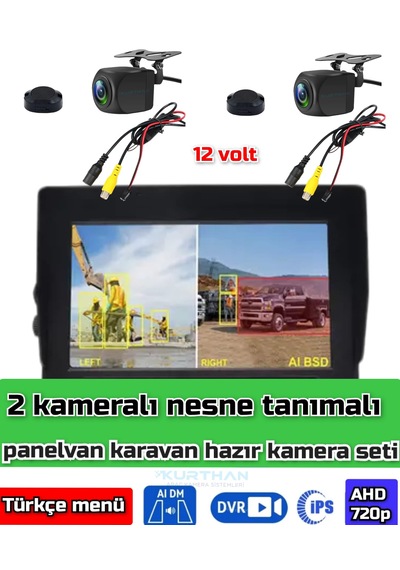 Nesne Tanımalı Sesli İkazlı 2 Adet Kamera Ve 7 İnç Dvr Ekran Set