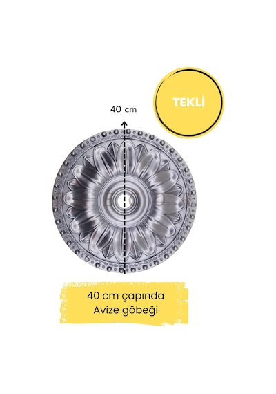 Diecor Dekoratif Polimer Gümüş 40 Cm Avize Göbeği Beyaz 40 Cm Model:xa89