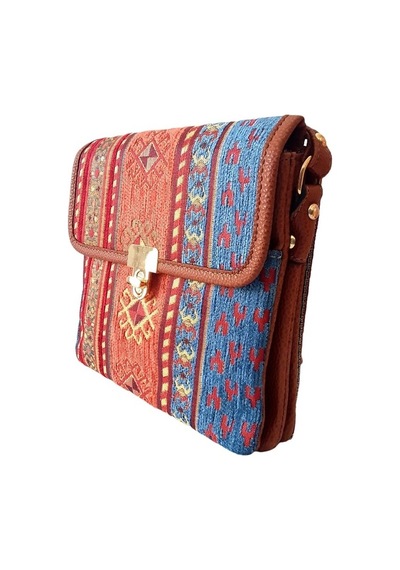 Otantik Kilim Desenli Omuz Çantası Kahverengi