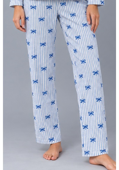 Kadın Gömlek Yaka Desenli Mavi Pijama Takımı 4816