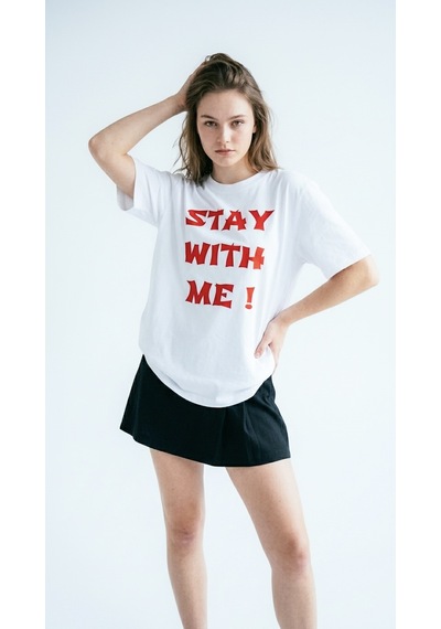 Hoxie Kadın Beyaz Kırmızı Slogan Yazılı Baskılı Oversize Bisiklet Yaka Tişört