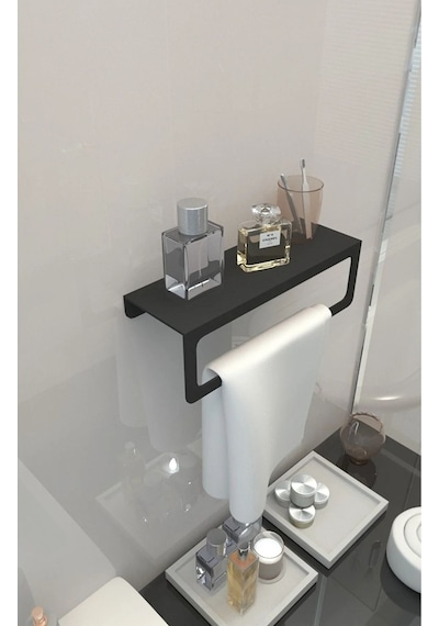 Dione Store Siyah Raflı Havlu Askısı, Metal Raflı Havluluk, Otel Banyo Askısı, Mutfak Banyo Raflı Havluluk Renkli