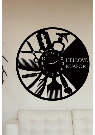 Isme Özel Kuaför Berber Saati Ahşap Duvar Saati 50X50 Cm Kuaför Siyah