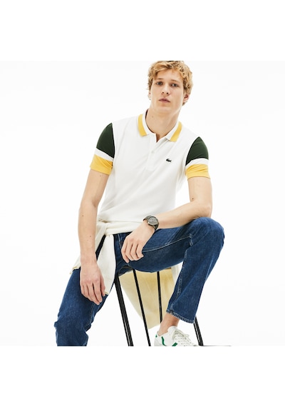 Lacoste Pike Polo T-shirt Color Block Tam Kalıp Beyaz