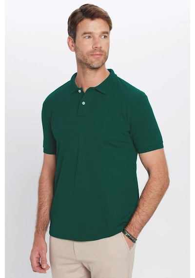 Tudors Erkek Slim Fit Dar Kesim %100 Pamuk Yeşil Polo Yaka Tişört-32778 Yeşil