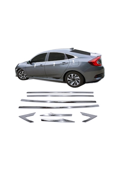 Honda Civic Krom Cam Çıtası 8 Parça P.çelik 2016 Sonrası