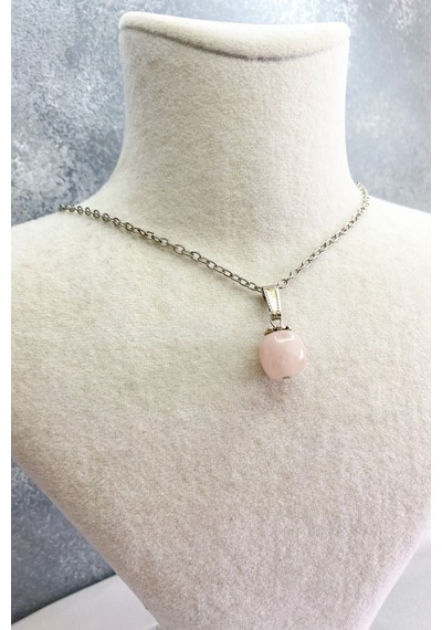 Pembe Kuvars Doğal Taş Zincir Kolye Standart