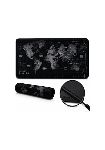 90x40 Cm Mouse Pad, Dünya Haritası Desenli Büyük Mouse Pad, Kaymaz Kauçuk Tabanlı, Dikişli Kenarlı 3 Mm Klavye Ve Mouse Altlığı, Xxl Desk Mat, Ofis Ve Gaming Masa Pedi